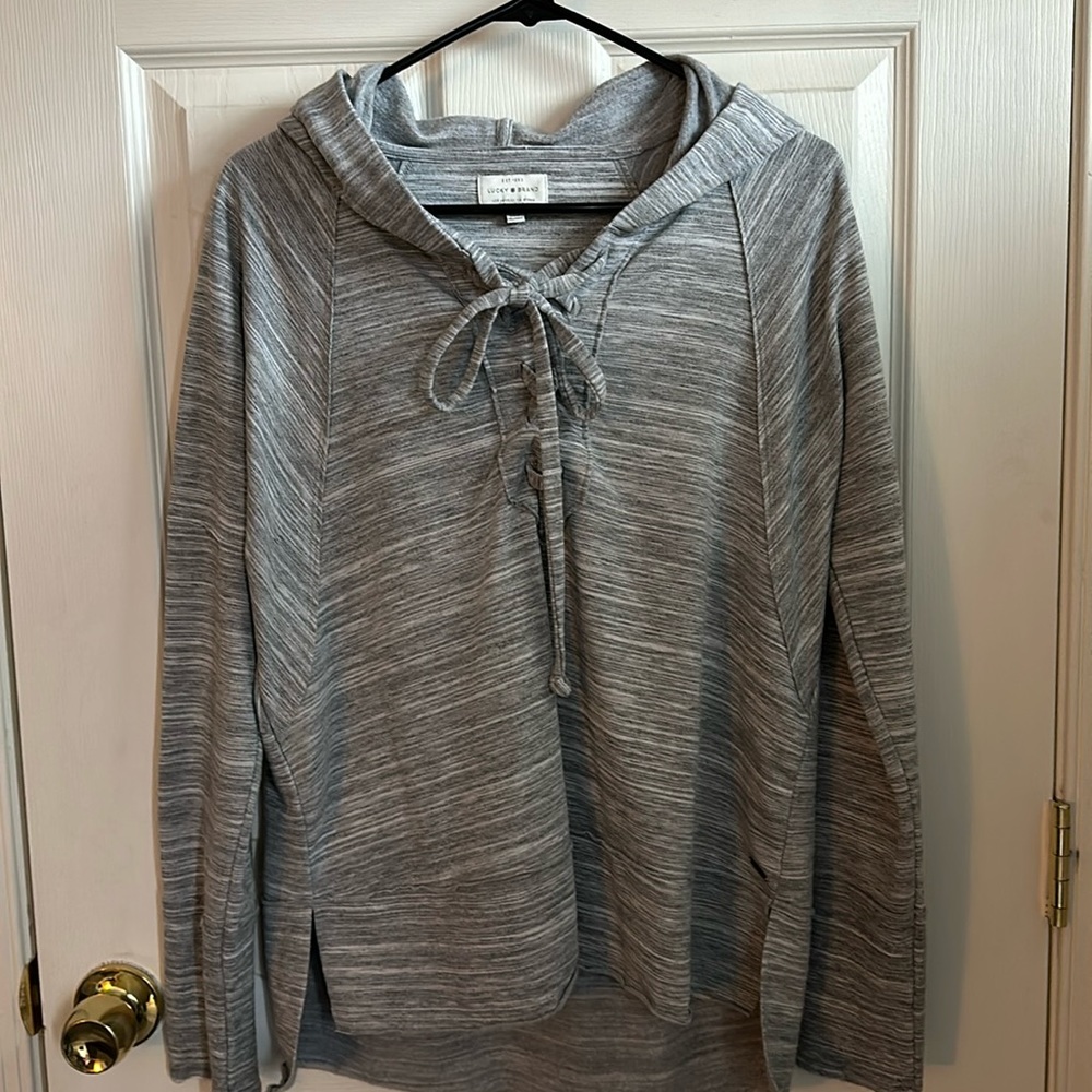 Lucky Brand Grey Lightweight Hoodie with Tie-up Front